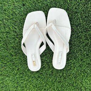 Billini White Square-Toe Thong Slide Sandals